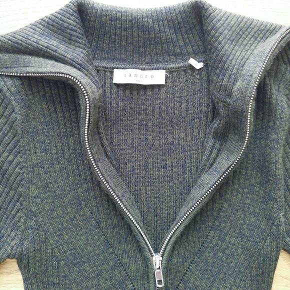 Sandro Paris 2-Piece Ribbed Knit Legging & Zip Collar Sweater Set, Green, Size 2 - Picture 5 of 13